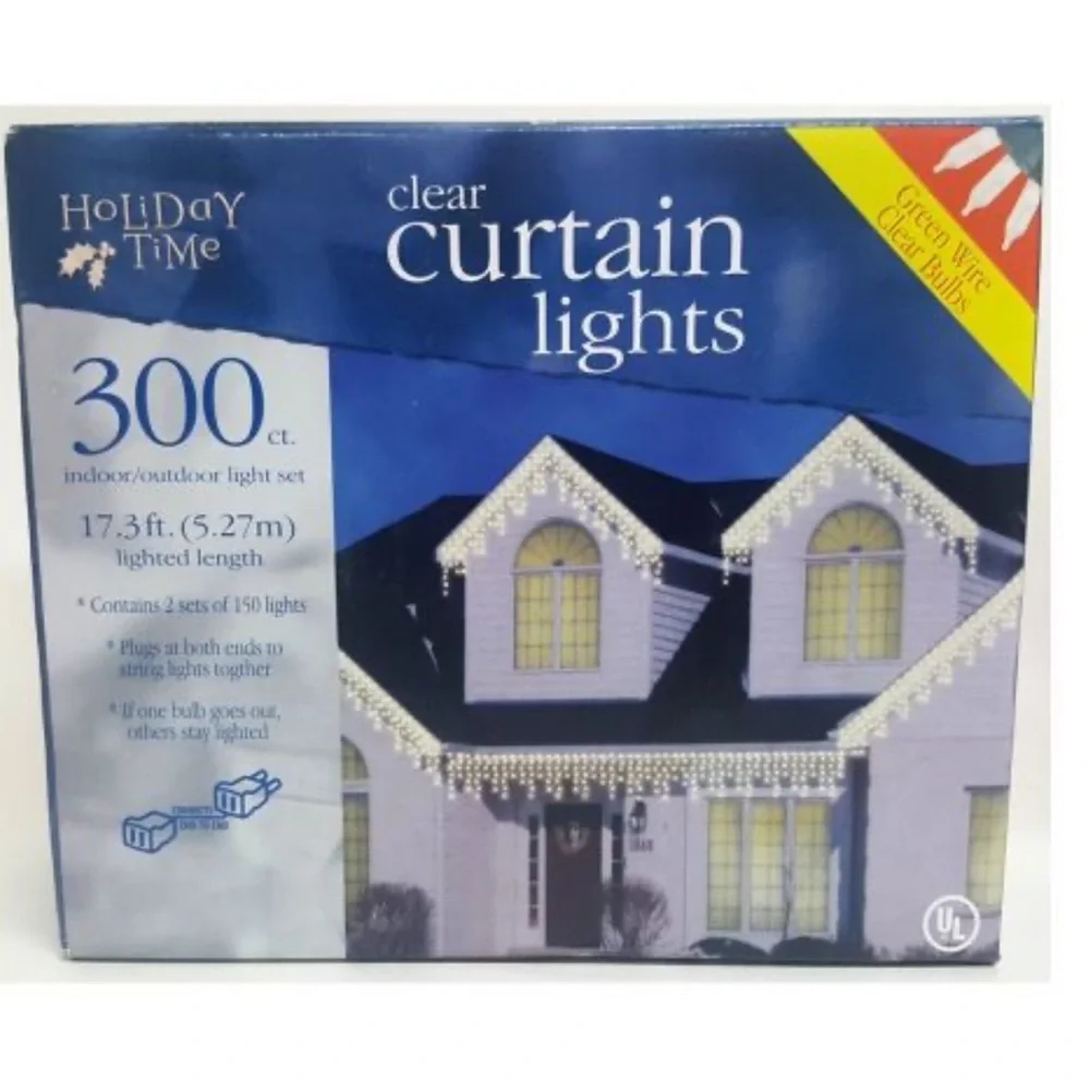 HOLIDAY TIME clear curtain lights 300 ct. 2 pck